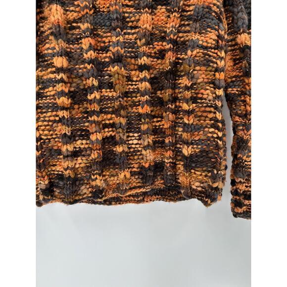 Handmade Sweater Womens Small Orange Black Chunky Knit Pullover Mock Neckline - Picture 5 of 16